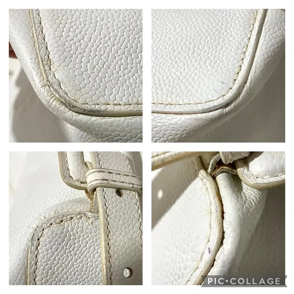 Chanel CC Caviar Leather Vintage Large White Backpack Travel Bag Carryall 90's